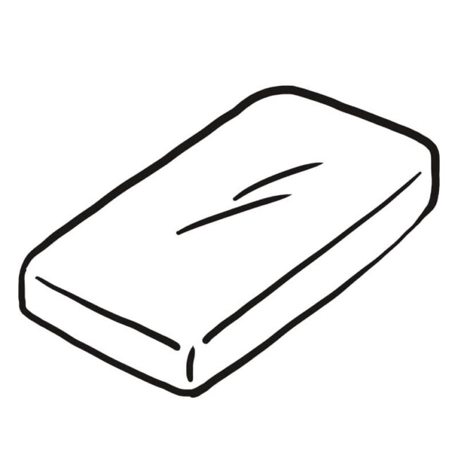 Eine einfache schwarz-weiße Strichzeichnung einer rechteckigen Matratze mit abgerundeten Ecken und subtilen Falten, die oft als Traumsymbol in der Traumdeutung verwendet wird, um die Bedeutung von Träumen zu erforschen.