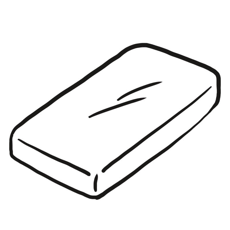 Eine einfache schwarz-weiße Strichzeichnung einer rechteckigen Matratze mit abgerundeten Ecken und subtilen Falten, die oft als Traumsymbol in der Traumdeutung verwendet wird, um die Bedeutung von Träumen zu erforschen.