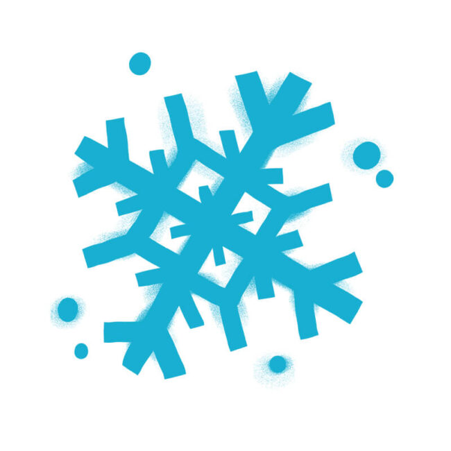 Eine stilisierte blaue Schneeflocke mit sechs Ästen und kleinen blauen Punkten, die auf weißem Hintergrund verstreut sind - eine Anspielung auf die Klarheit, die in der Traumdeutung oft gesucht wird, wie bei der Interpretation von Symbolen wie einem Hund im Traum.