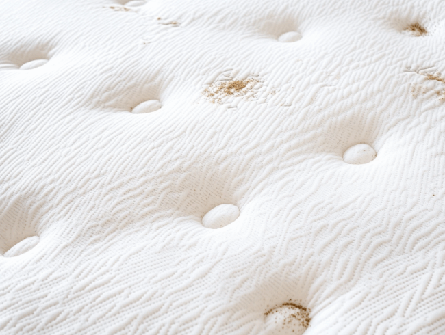 Eine Matratze mit Flecken, die mit dem Dampfreiniger sauber gemacht werden sollen