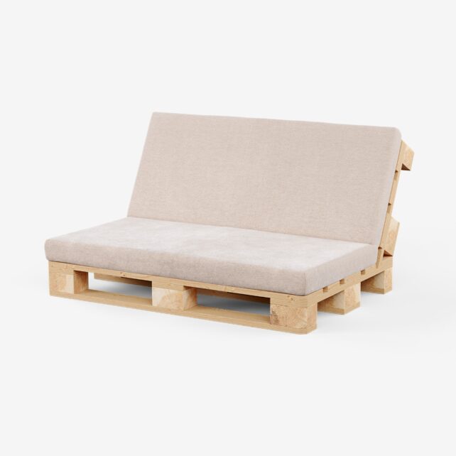 helles, beiges klappbares Palettenpolster für Sitz und Lehne