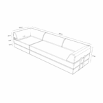Strichzeichnung des Levi Modulares 3-Sitzer Sofa mit Schlaffunktion 04: 300 cm breit, 100 cm tief, 67 cm hoch; Sitztiefe 71 cm, Sitzhöhe 19 cm, Seiten-/Rückenhöhen 29/19 cm. Inklusive Schlaffunktion.