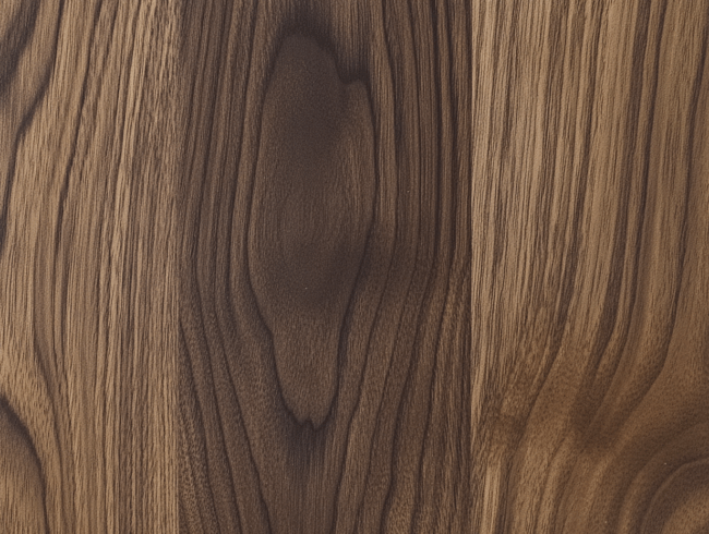 Nahaufnahme einer natürlichen Holzoberfläche mit ausgeprägter dunkel- und hellbrauner Maserung, mit fließenden Linien und kontrastierenden Schattierungen, die die Textur und das organische Aussehen des Holzes hervorheben.