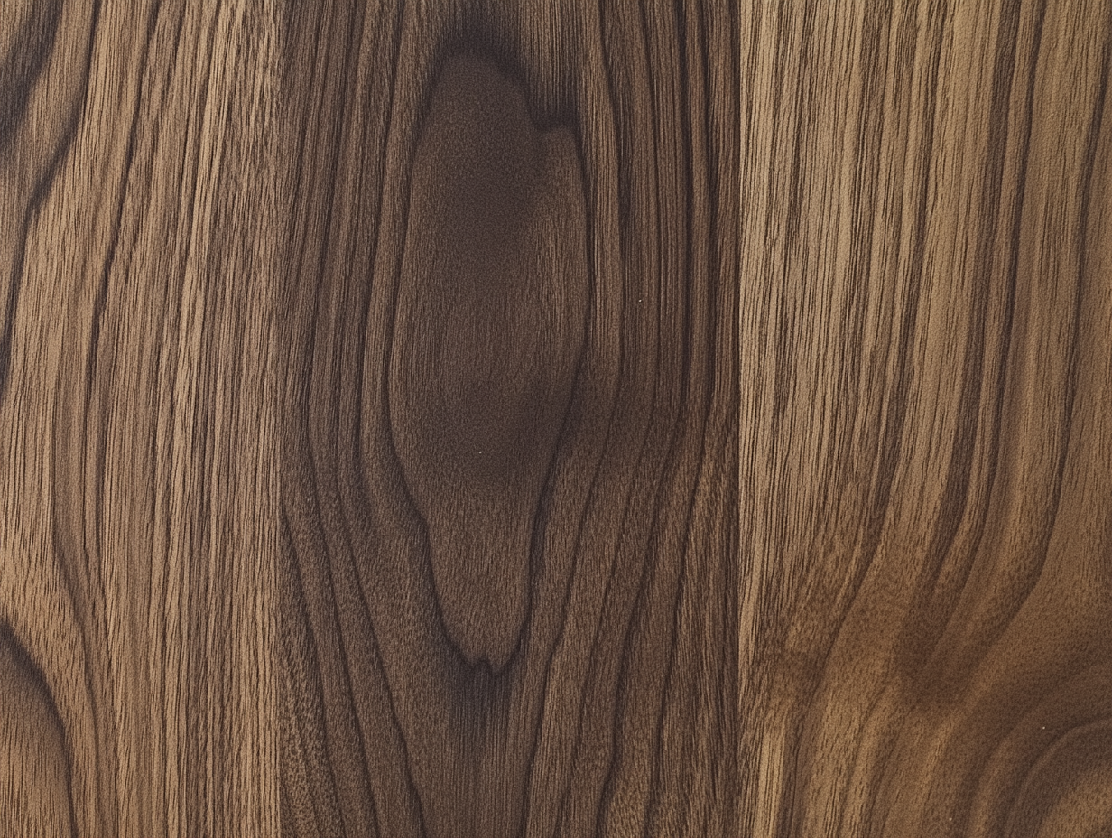 Nahaufnahme einer natürlichen Holzoberfläche mit ausgeprägter dunkel- und hellbrauner Maserung, mit fließenden Linien und kontrastierenden Schattierungen, die die Textur und das organische Aussehen des Holzes hervorheben.