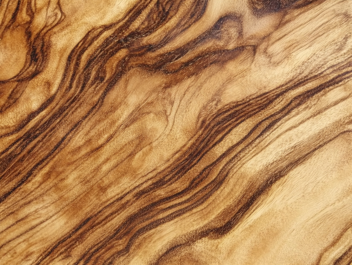 Nahaufnahme von Sheeshamholz mit reichhaltigen, wirbelnden Maserungen in verschiedenen Braun- und Bräunetönen, die ein organisches, natürliches und strukturiertes Erscheinungsbild erzeugen.