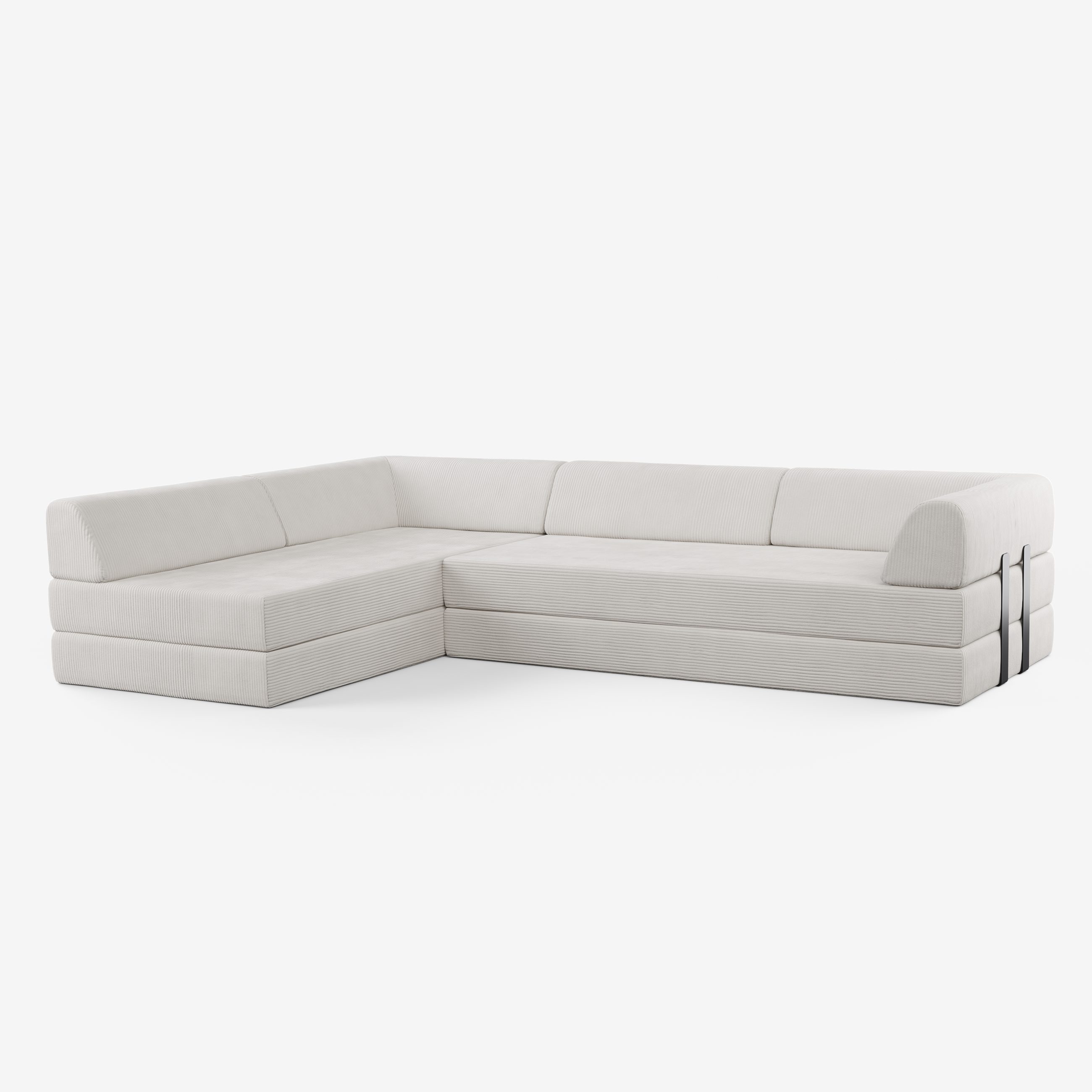 Levi Modulares 4-Sitzer Ecksofa mit Schlaffunktion 03 RAL7021 – Schwarzgrau Teddy-Cord – Lichtgrau